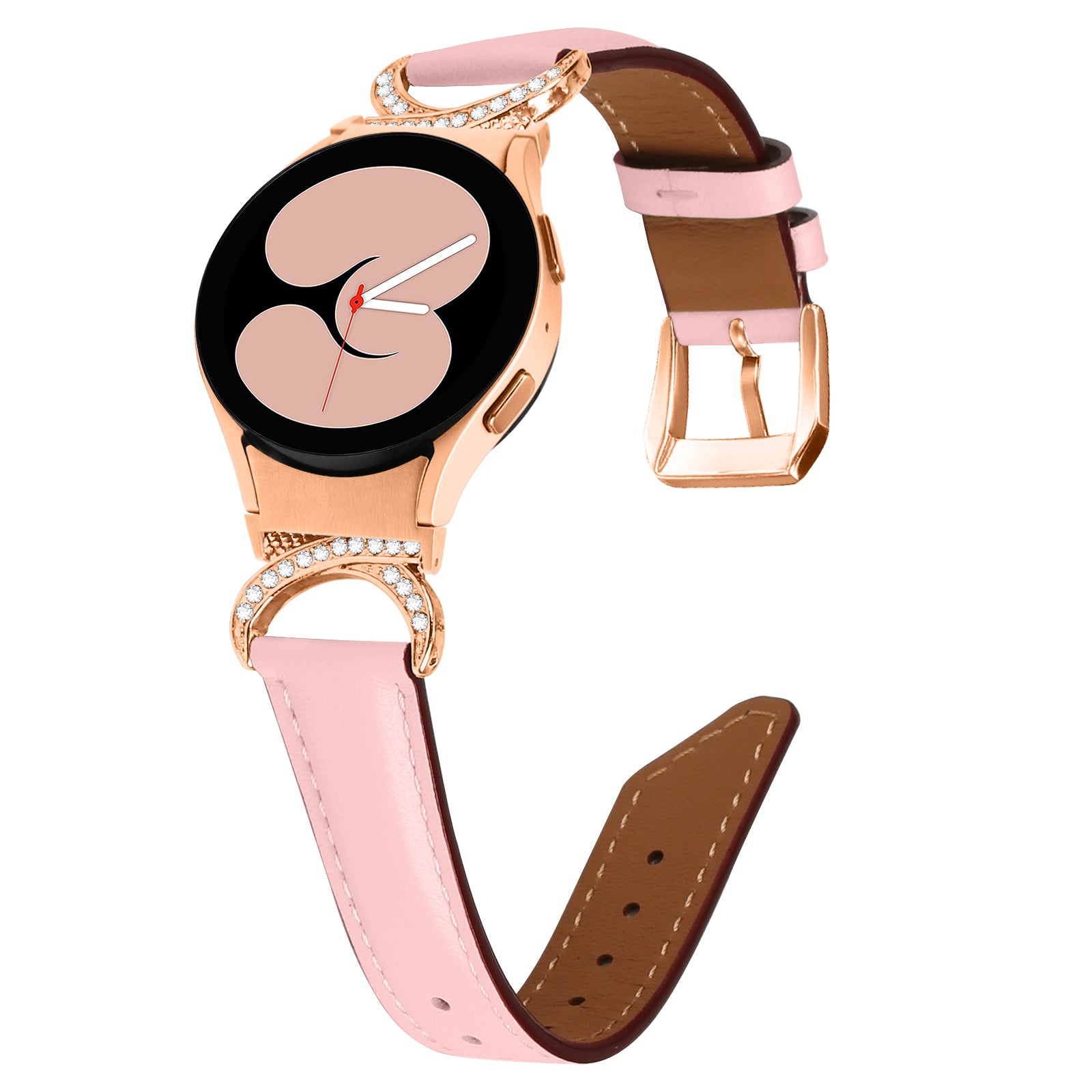 For Samsung Galaxy Watch6 40mm 44mm Watch6 Classic 43mm 47mm Watch 5 40mm 44mm Watch4 40mm 44mm Rhinestone D-shape Connector Wrist Band Adjustable Split Leather Strap with Rose Gold Buckle For Samsung Galaxy Watch6 40mm 44mm Watch6 Classic 43mm 47mm Watch 5 40mm 44mm Watch4 40mm 44mm Rhinestone D-shape Connector Wrist Band Adjustable Split Leather Strap with Rose Gold Buckle